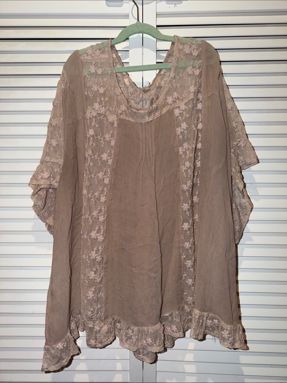 Cost Plus World Market Taupe Lace-Accent Flowy Tunic